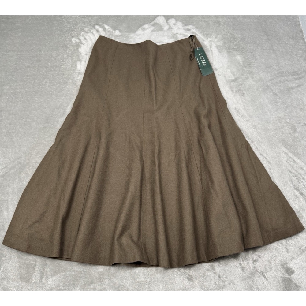 Lauren Ralph Lauren Wool Skirt Womens 8 Brown Flared Midi Acadamia Vintage Y2K